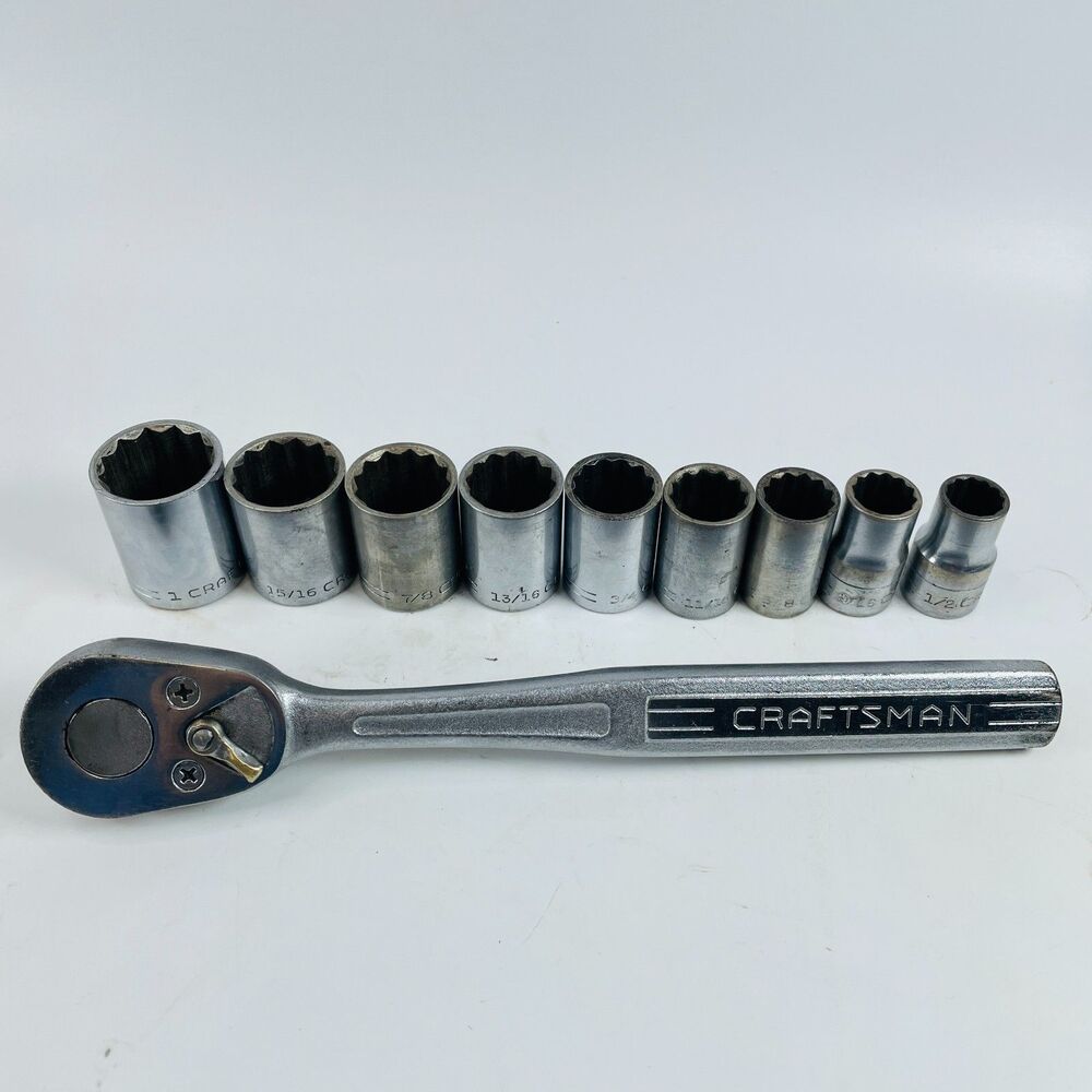 VTG Craftsman V Series 1/2" Drive Socket Set 10Pc SAE 12 Pt 1/2" to 1" w Ratchet
